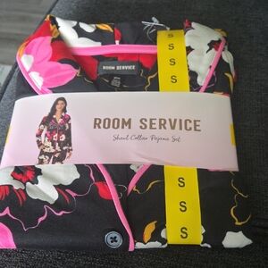 Room Service Black Floral Shawl Collar Pajama Set